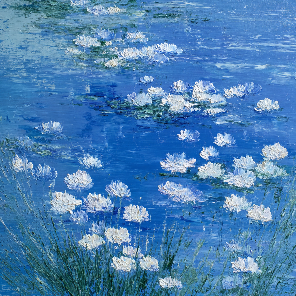 Blue and white Monet style painting