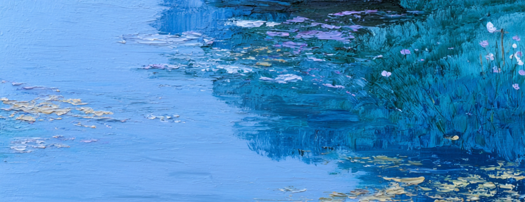 Blue and white Monet style painting